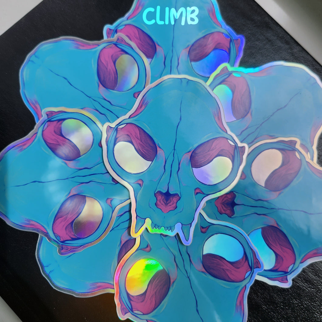 Neon Dreams - Holo Cat Skull Sticker